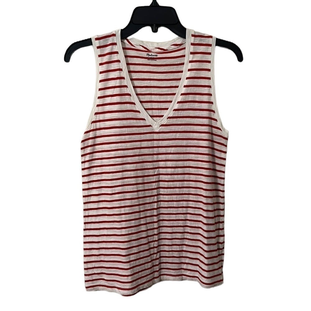 Madewell Women’s Red/White Striped V-Neck Sleeveless‎ Top Size S